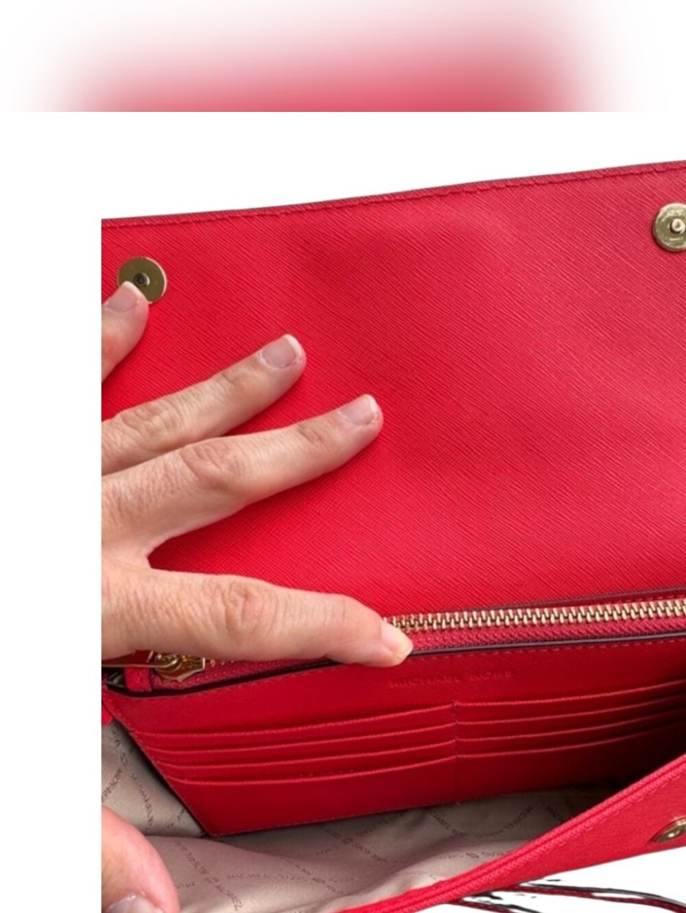 Michael Kors Coral Saffiano Leather 3-in-1 Crossbody Bag with Gold Hardware EUC - Picture 10 of 12